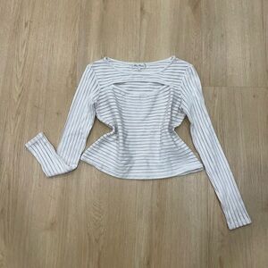 Blanc Nature white long sleeve mesh cut out top Size: 42 (L)